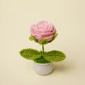 Handcrafted pink crochet rose potted flower in a mini white ceramic vase - Pink Rose Potted Plant