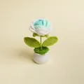 Beautiful hand-knitted blue and white rose flower pot in a minimalist white ceramic vase - Gradient Green Rose Potted Plant