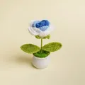 Handmade crocheted blue and white rose miniature potted plant for desk decoration - Gradient Blue Rose Potted Plant