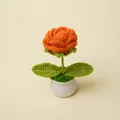 Handmade knitted orange flower potted plant gift, unique hand-crocheted decor for home - Orange Rose Potted Plant