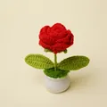 Handmade crochet red rose potted plant decoration in a minimalist white ceramic pot - Bright Red Rose Potted Plant