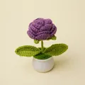Handcrafted purple crochet flower potted plant with white ceramic vase - Dark Purple Rose Potted Plant