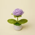 Handcrafted purple crochet rose potted flower ornament in a white ceramic mini pot - Light Purple Rose Potted Plant