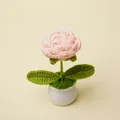 Handmade crocheted pink rose in a mini white pot, perfect for home decor or a gift - Nude Rose Potted Plant