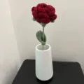 Handcrafted wine red crochet rose artificial flower single stem inside white vase - Burgundy