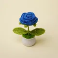 Handmade crocheted blue rose mini potted plant artificial knitted flower decoration - Dark Blue Rose Potted Plant