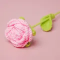 Handmade crochet pink rose with green stem, beautiful DIY knitted wool flower. - Pink