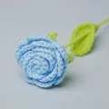 Handmade Crochet Blue Rose Finished Knitted Flower Perfect For Girlfriend Gift Box - Light Blue