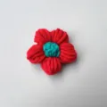 Handmade red and green crochet flower decorative accessory for DIY hairpins or brooches - Red Flower With Green Center