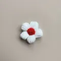 Handmade white crochet flower with red center brooch or hairpin accessory for Christmas gift - White Flower With Red Center