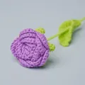 Handmade crochet purple rose flower with green stem, perfect DIY gift for Valentine day. - Deep purple