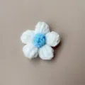 Hand-woven white crochet flower accessory with light blue center for DIY crafts and gifts - White with Blue Center