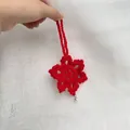 Handmade red crochet flower ornament with mini silver bell for Christmas decoration - Red Christmas Snowflake
