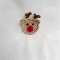 Handmade crochet reindeer brooch with red nose and brown antlers for Christmas gifts - Reindeer Brooch