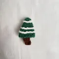 Handmade knitted green Christmas tree brooch accessory for festive gift decoration - Christmas Tree Ornament / Green