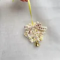 Handmade crochet bell ornament with ribbon and small golden bell for Christmas - Peace and Joy Pendant No. 2 / Beige Yellow