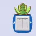 Luminous silicone light switch cover with cartoon succulent plant design in blue pot - Cotyledon Chocolate Line / 8.6x8.6cm