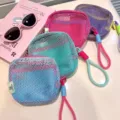 Juego de mini bolsas de maquillaje de malla coloridas con cremallera - Con asa / 13x13x4cm / Rosa fucsia