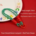 Hand-woven Christmas lanyard in green and red colorway with double red ring clasps - Four Strand Double Clasp / Green