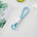 Llavero de cuerda tejida azul hecho a mano con detalle de nudo blanco y clip circular - Estilo Hebilla de Resorte Cordón Azul (182)