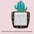 Cute cartoon cactus silicone light switch sticker cover fits 8.6x8.6cm single panel - Cactus Column / 8.6x8.6cm