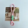 Cordón trenzado rosa y verde para móvil con correa de muñeca corta - Rosa y Verde Hierba