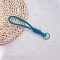 Durable handmade braided teal mobile phone wrist strap lanyard with metal spring ring - Hand-woven / Navy Blue