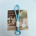 Minimalist braided light blue phone lanyard keychain with white knot and circular clip - Blue and White