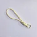 Hand-woven cream cotton mobile phone wrist strap with circular metal carabiner clasp - Hand-woven / Beige