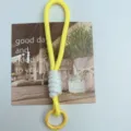 Handmade woven yellow and white short phone lanyard keychain with a sturdy circular clasp - Yellow and White