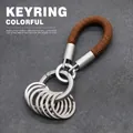 Coffee brown braided rope keychain featuring a heavy duty multi-ring design for car keys - Dark Brown Finger Rope - 8 Rings / Dark Brown