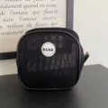 Large capacity black mesh square toiletry bag with Bear logo for travel cosmetics storage - Black