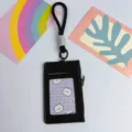 Portatarjetas de identidad portátil negro multifuncional con cremallera y cordón para cuello - 1 Funda de Tarjeta + 1 Cordón / Negro