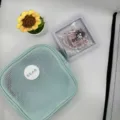 Mint green mesh square makeup bag with BEAR logo patch for travel storage and toiletries - Beach Blue