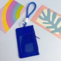 Tarjetero multifuncional de cuero azul con cordón y bolsillo con cremallera para monedas - 1 Funda de Tarjeta + 1 Cordón / Azul Zafiro