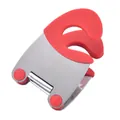 Anti-scald stainless steel pot side clip holder with red silicone grips for kitchen - Red