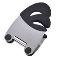 Durable stainless steel pot side clip utensil rest with heat-resistant black rubber grips - Black