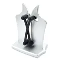 Professional vertical kitchen knife sharpener with silver base and black sharpening arms - Silver