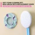 Long handle bath brush featuring a soft exfoliating sponge head and a replacement cover. - Separate Scrubbing Cloth / 1 Piece / Light Green