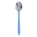 Long-handle ergonomic bath scrubber brush with purple leaf pattern exfoliating head - Sky Blue