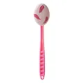 Pink long-handled bath brush for back scrubbing with a soft textured sponge head - Pink