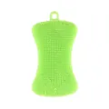 Lime green soap-shaped PE dish scrubber with hanging loop for kitchen cleaning - Green