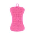 Cepillo ergonómico para platos de PE rosa con forma de jabón, cerdas suaves y asa para colgar - Rosa