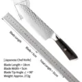 Japanese hammered chef knife with color wood handle and 18cm stainless steel blade - Large Santoku Knife (ZE005)