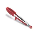 Red silicone food tongs with integrated stand and durable stainless steel handle - With Stand / 9 Inch / Red