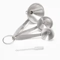 3-piece stainless steel mini funnel set with long handles and cleaning brush on a ring - 3-Piece Set + 1 Brush (Mirror Finish)