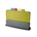 4-color plastic cutting board set with index tabs and storage stand for healthy food prep. - Regular Fit