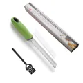 Stainless steel lemon zester cheese grater with green handle, includes brush and cover - Green (Color Box)