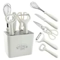 Minimalistisches 6-teiliges Küchenhelfer-Set aus Edelstahl mit weißem Aufbewahrungsblock - 6-teiliges Küchenwerkzeug-Set