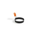 Round black stainless steel egg ring mold with heat-resistant orange silicone handle - 3.6 Inch Egg Ring